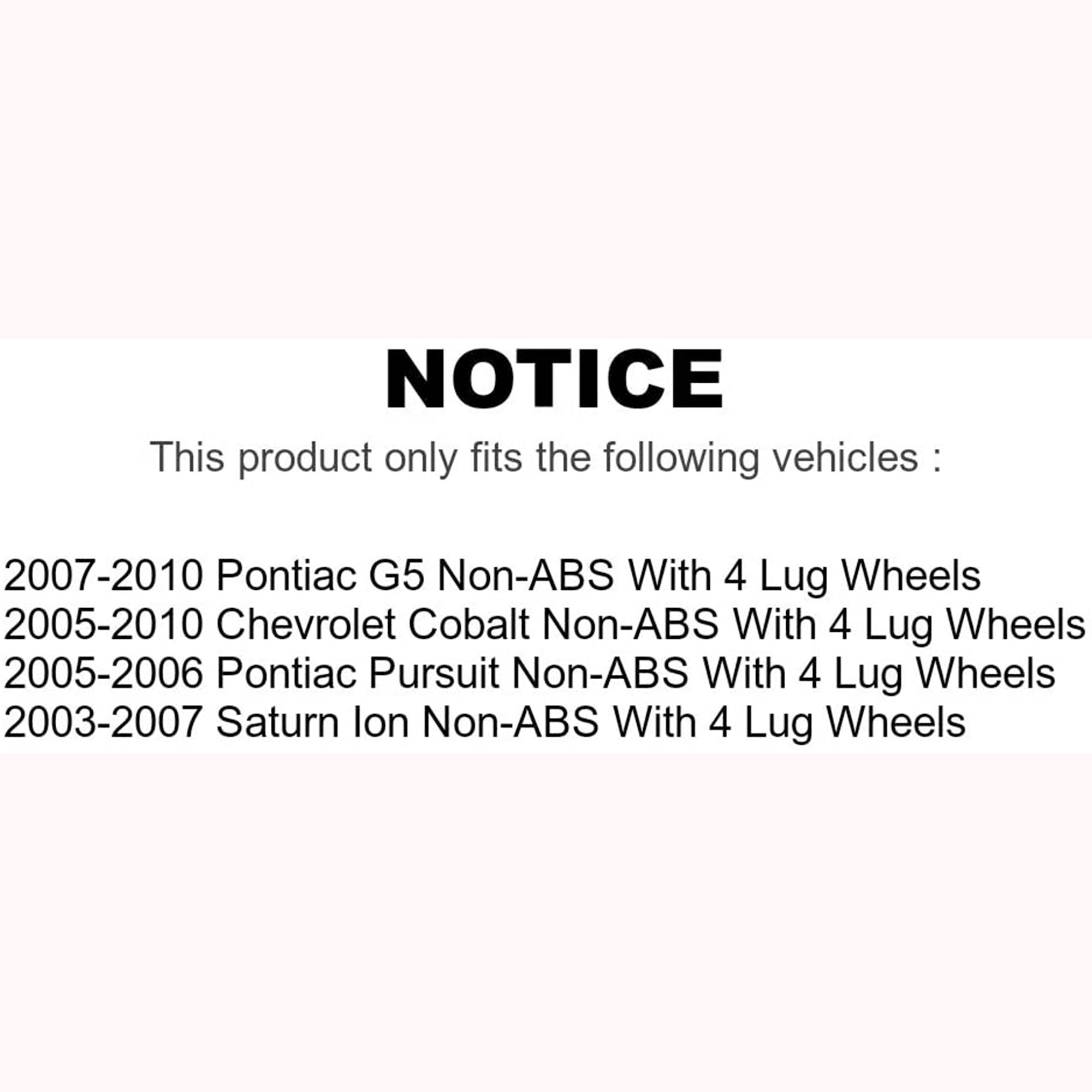 Rear Wheel Hub and Bearing Assembly for Chevrolet Cobalt Pontiac G5 Pursuit Saturn Ion 4 Lug NON ABS 512248