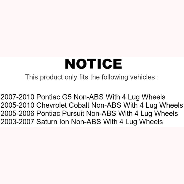 Rear Wheel Hub and Bearing Assembly for Chevrolet Cobalt Pontiac G5 Pursuit Saturn Ion 4 Lug NON ABS 512248